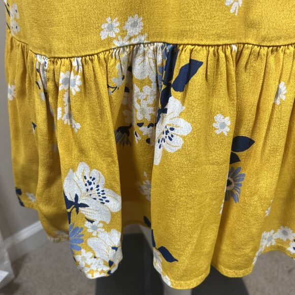 Old Navy Dress 2XL Yellow Midi Tiered Floral Long Sleeves Flowy Ruffle Casual - Picture 7 of 14